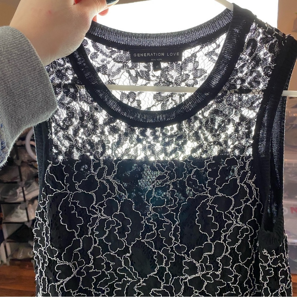 Generation Love Lace Tank Top Womens Size Medium Black Sleeveless Shirt Tunic - Picture 6 of 11